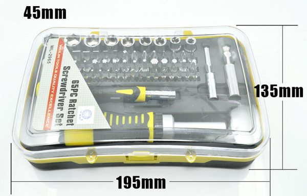 65 Piece Ratchet Screwdriver and Tool Bit Set